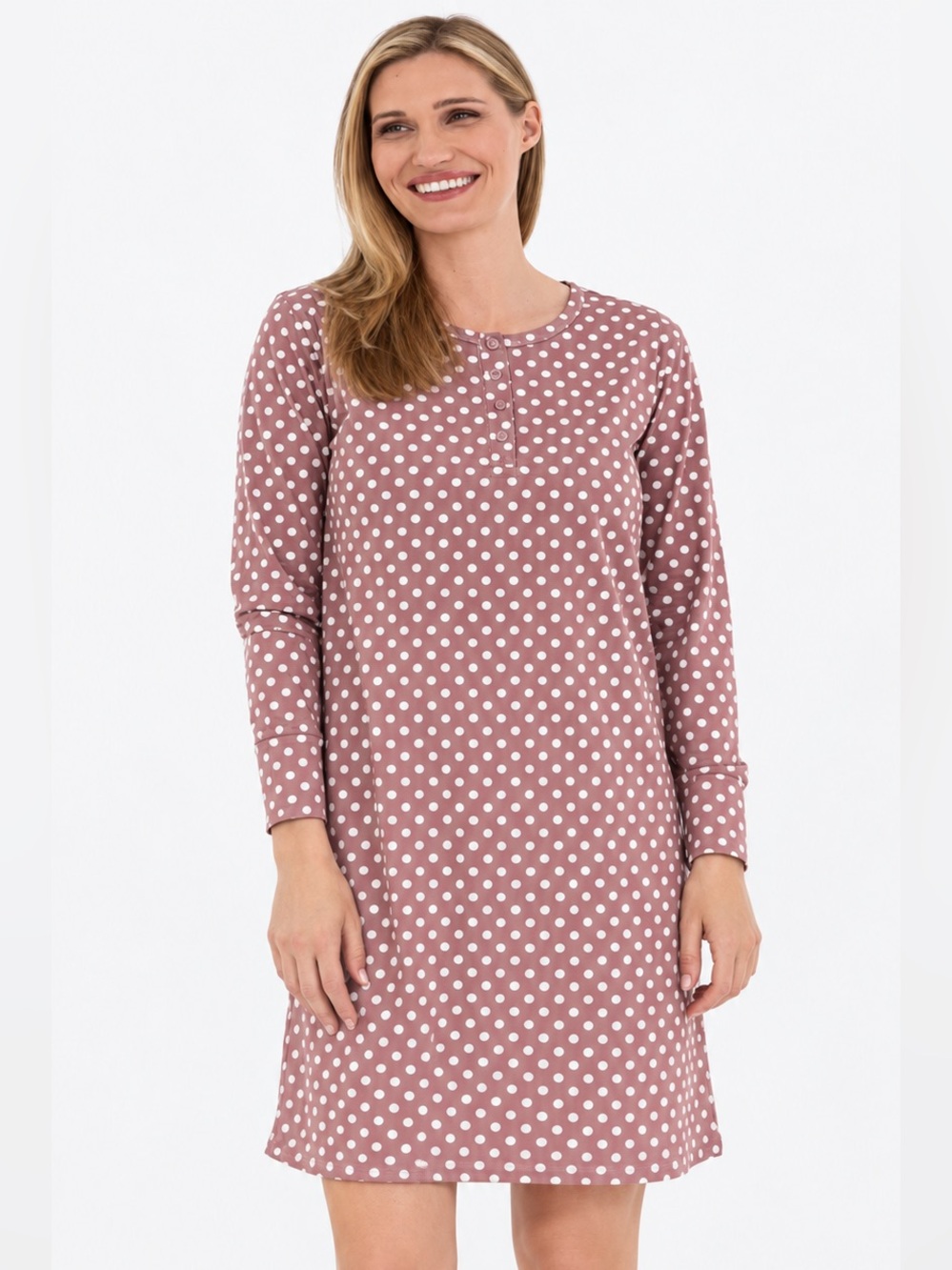 DKR Apparel Long Sleeve Night-shirt-Rose Dot